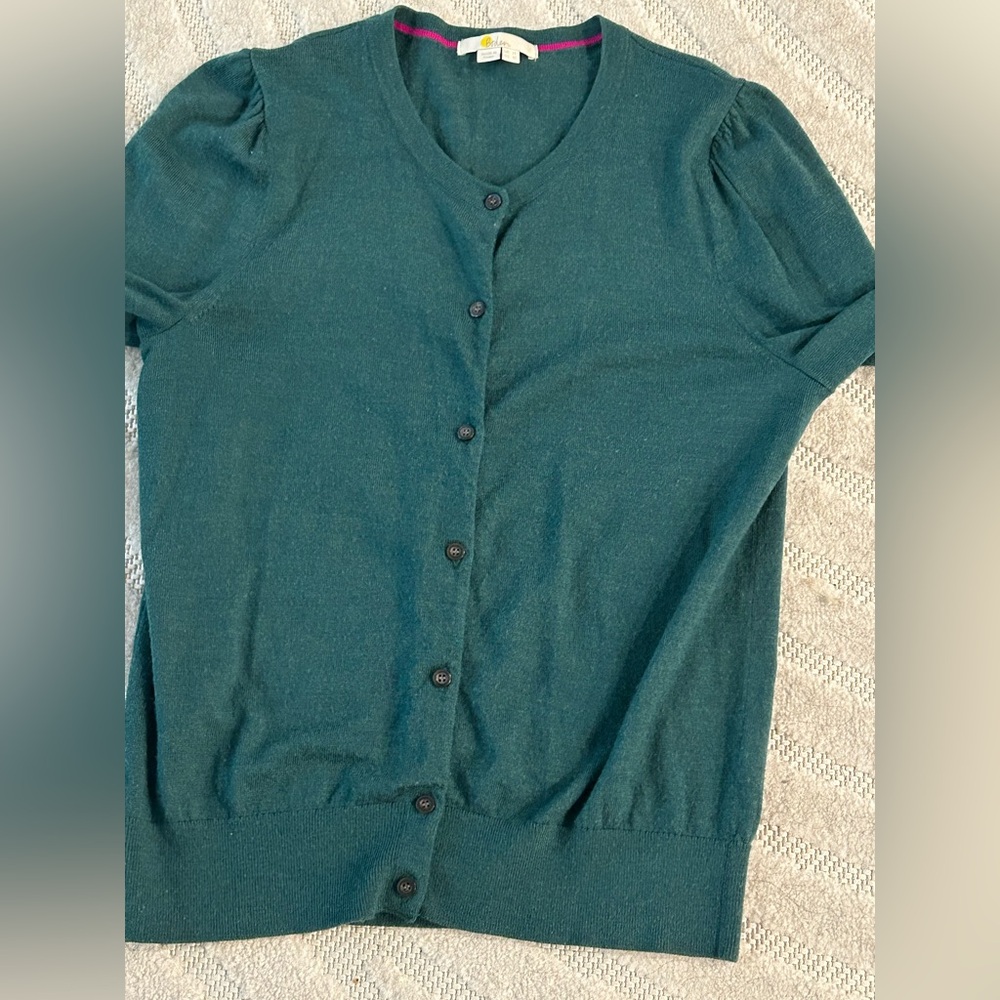 Boden 100% Wool Green Sweater Button Down Cardigan - Size 10 - Picture 9 of 14